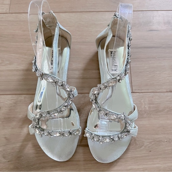 Badgley Mischka Metallic Silver Jeweled Flat Leather Carey Sandal - Picture 4 of 16